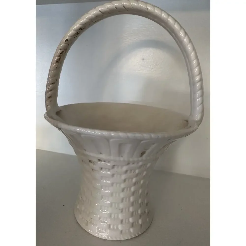 Vintage Porcelain Rose Flower Basket Italy Italian